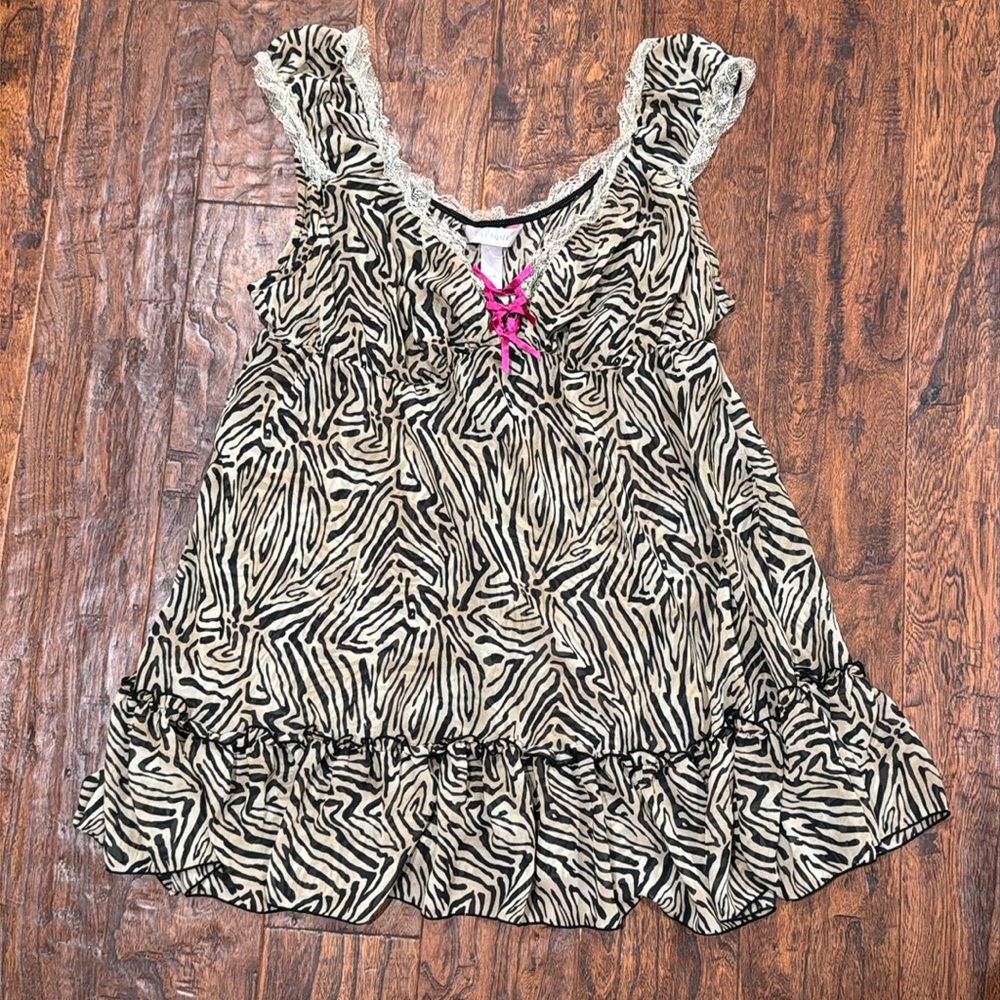 Cacique Black and Cream Zebra Print Chemise with Pink Accent